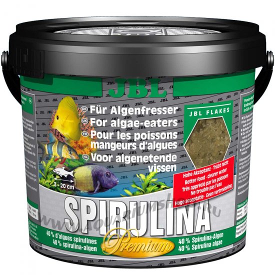 JBL Spirulina Корм премиум класса 40% спирулины хлопья для растительноядных в пресном/морском аквариуме 5.5л (860г) - Кликните на картинке чтобы закрыть