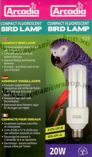 Устаревшая Модель см описание Arcadia Bird Lamp FBC20X Compact 20Вт E27 220/240V 2.4%UVB 12%UVA компакт люм. лампа д/птиц - Кликните на картинке чтобы закрыть