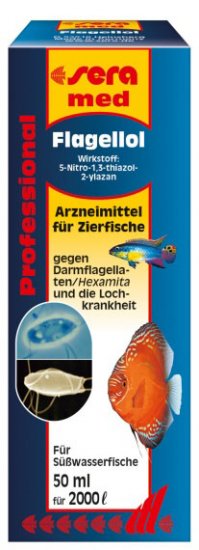 SERA FLAGELLOL (Флагелол) лекарство для рыб в пресноводных аквариумах против кишечных паразитов (Spironucleus/Hexamita), для лечения болезни "дыр в голове" на 2000л 50мл - Кликните на картинке чтобы закрыть