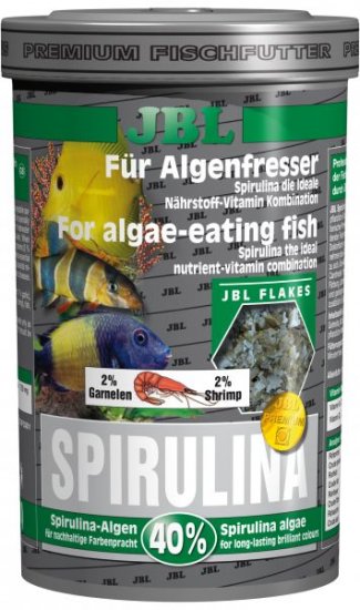 JBL Spirulina Корм премиум класса 40% спирулины хлопья для растительноядных в пресном/морском аквариуме 250мл (38г) - Кликните на картинке чтобы закрыть