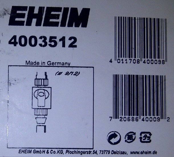EHEIM 4003512 Кран одинарный 9/12мм - Кликните на картинке чтобы закрыть