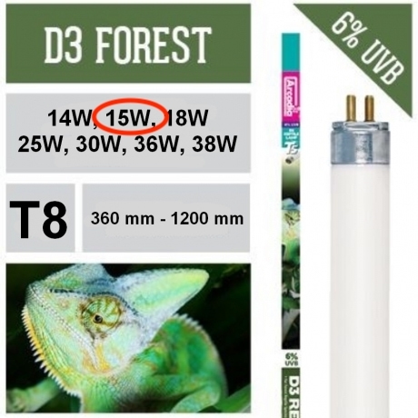 Arcadia Reptile 15W D3 FOREST 6% UV-B / 30% UV-A 5800K 300lm Люминесцентная лампа для Рептилий Т8 15Вт 45 см диам 26мм - Кликните на картинке чтобы закрыть