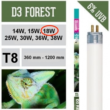 Arcadia Reptile 18W D3 FOREST 6% UV-B / 30% UV-A 5800K 420lm Люминесцентная лампа для Рептилий Т8 18Вт 60 см диам 26мм - Кликните на картинке чтобы закрыть