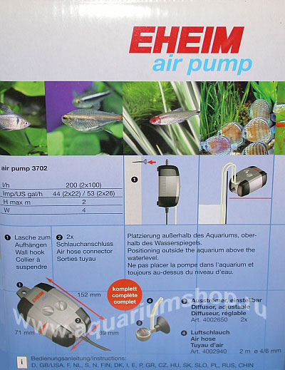 EHEIM 200 3702010 компрессор двухканальный 200(2x100)л/ч 2,0м 4,0Вт разм. 152x89x71мм - Кликните на картинке чтобы закрыть