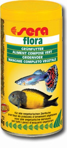 SERA FLORA - хлопьевидный растительный корм со спирулиной для всех растительноядных рыб (африканские цихлиды, пецилиевые) 250мл-60гр - Кликните на картинке чтобы закрыть