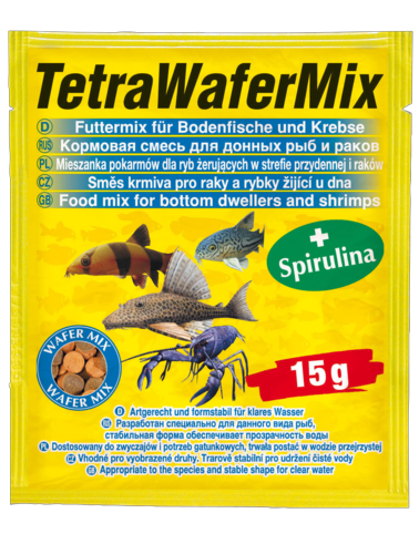 TetraWaferMix корм для всех донных рыб в пластинках долго не распадающихся в воде. Подходит для ракообразных пакетик 15г - Кликните на картинке чтобы закрыть