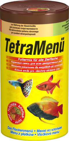 TetraMenu - корм для всех видов рыб, мелкие хлопья, 4 вида в одной баночке, 250мл - Кликните на картинке чтобы закрыть